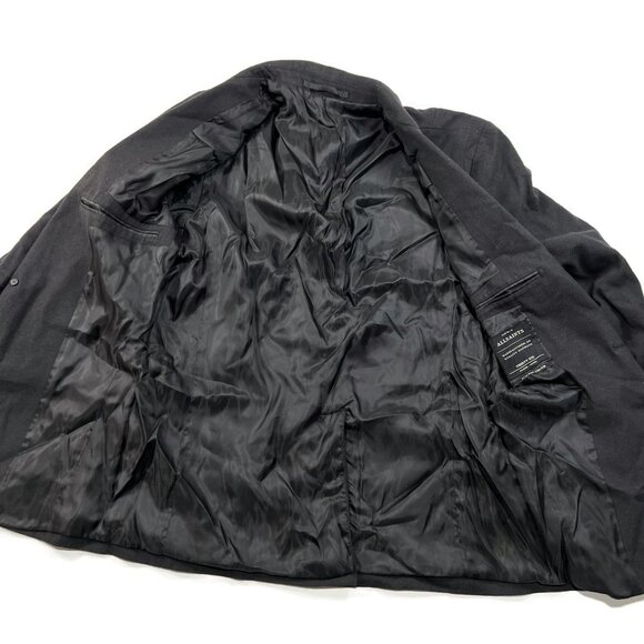 All Saints Italian Cloth Keene Blazer Mens 36 Black Leather Trim Wool Blend - Picture 2 of 9